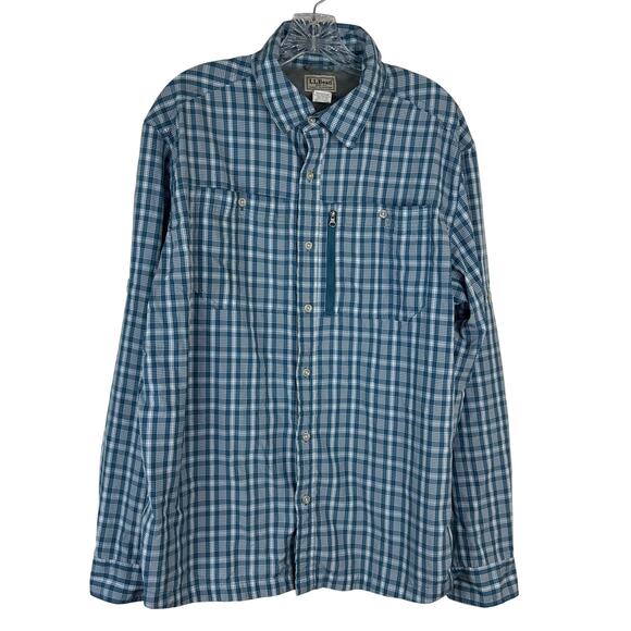 L.L. Bean Mens Button Front Shirt Size Large Long Sleeve Blue Plaid Wrinkle Free - Picture 1 of 5